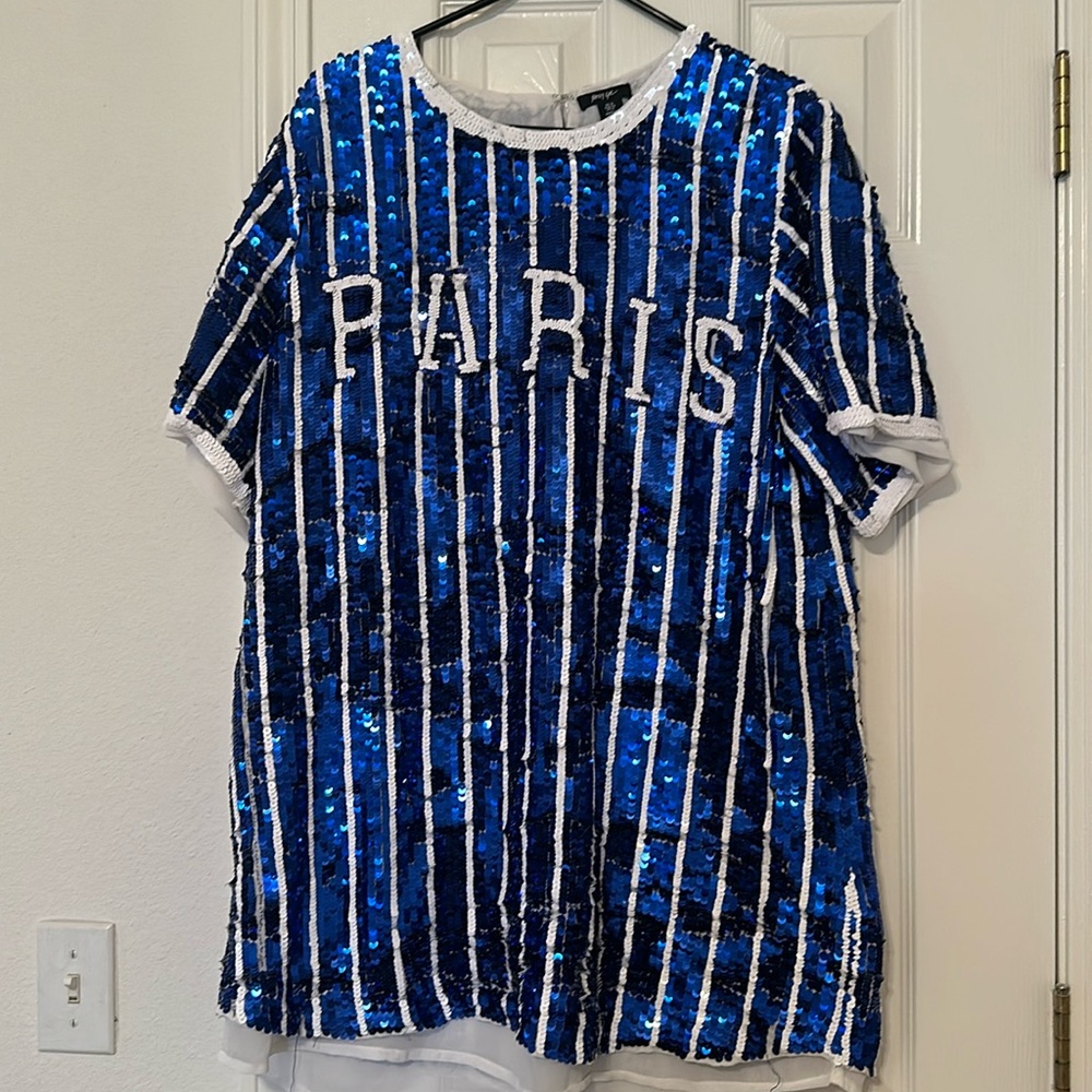 NastyGal blue sequins PARIS mini dress US size 12/ UK 14